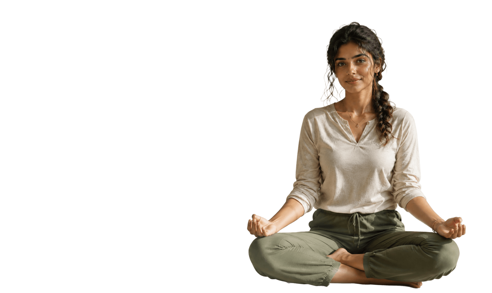 A student in seated meditation pose at Bodhi studio.